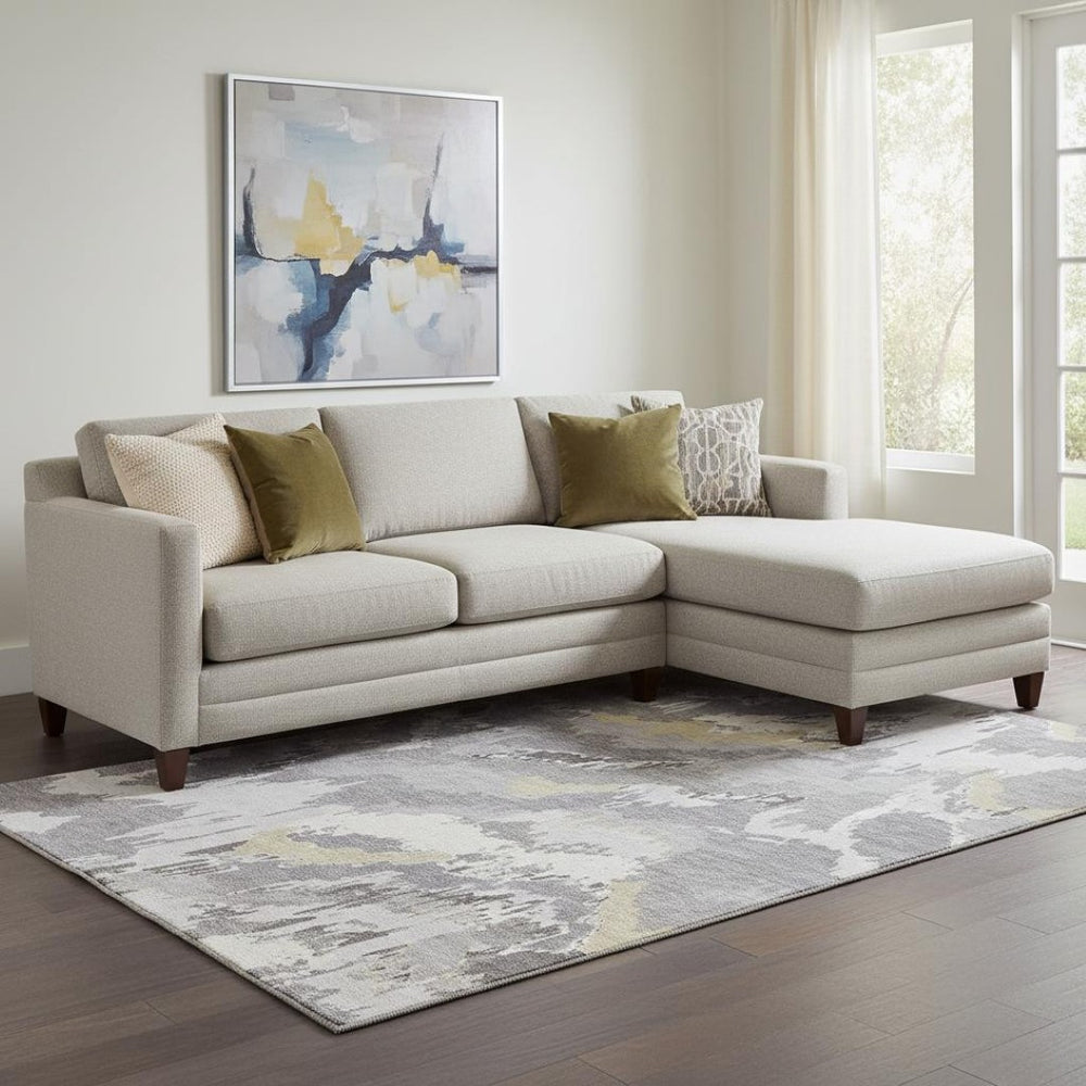 HomeRoots 8' X 10' Washable Gray Gold Ivory Abstract Area Rug - UV Protected, Modern Design for Busy Homes 668655