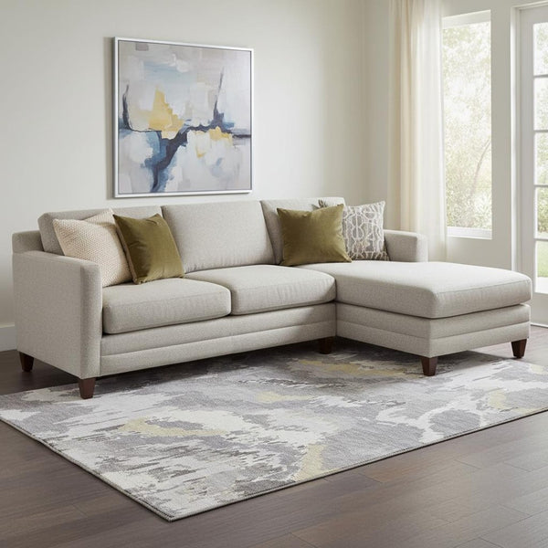 HomeRoots 8' X 10' Washable Gray Gold Ivory Abstract Area Rug - UV Protected, Modern Design for Busy Homes 668655