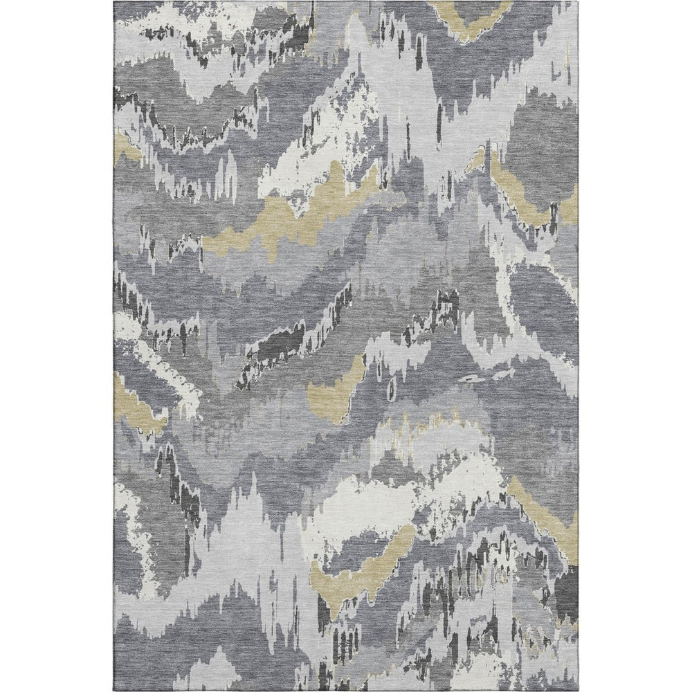 HomeRoots 8' X 10' Washable Gray Gold Ivory Abstract Area Rug - UV Protected, Modern Design for Busy Homes 668655