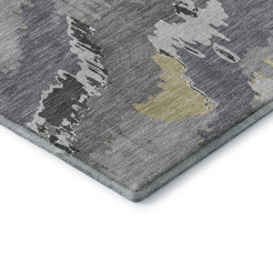 HomeRoots 8' X 10' Washable Gray Gold Ivory Abstract Area Rug - UV Protected, Modern Design for Busy Homes 668655