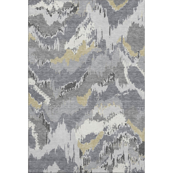 HomeRoots 9' X 12' Stylish Gray Gold Ivory Abstract Washable Area Rug with UV Protection & Stain Resistance 668656