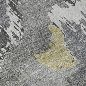HomeRoots 9' X 12' Stylish Gray Gold Ivory Abstract Washable Area Rug with UV Protection & Stain Resistance 668656