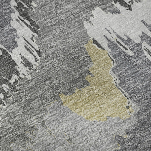 HomeRoots 10' X 14' Elegant Gray Gold Ivory Abstract Washable Area Rug with UV Protection for Busy Homes 668657