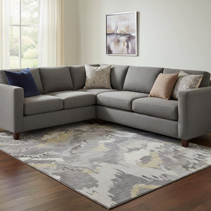 HomeRoots 10' X 14' Elegant Gray Gold Ivory Abstract Washable Area Rug with UV Protection for Busy Homes 668657