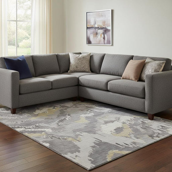 HomeRoots 10' X 14' Elegant Gray Gold Ivory Abstract Washable Area Rug with UV Protection for Busy Homes 668657