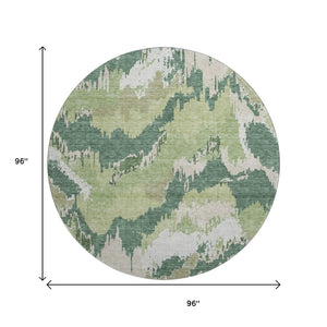 HomeRoots 8' Green Ivory Beige Abstract Round Rug - Washable, UV Resistant, Perfect for Modern Spaces! 668660