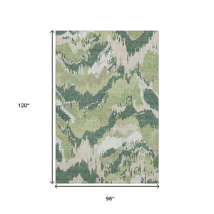 HomeRoots 8' X 10' Washable Area Rug in Green, Ivory & Beige - Stylish, Stain-Resistant, UV Protected Design 668661