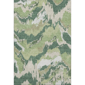 HomeRoots 8' X 10' Washable Area Rug in Green, Ivory & Beige - Stylish, Stain-Resistant, UV Protected Design 668661