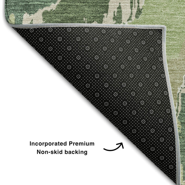 HomeRoots 8' X 10' Washable Area Rug in Green, Ivory & Beige - Stylish, Stain-Resistant, UV Protected Design 668661