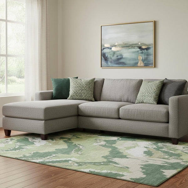 HomeRoots 8' X 10' Washable Area Rug in Green, Ivory & Beige - Stylish, Stain-Resistant, UV Protected Design 668661