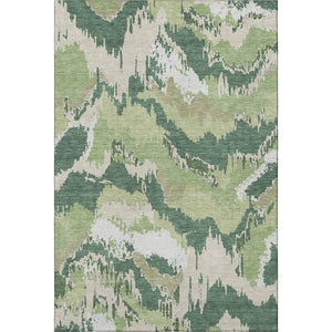 HomeRoots 8' X 10' Washable Area Rug in Green, Ivory & Beige - Stylish, Stain-Resistant, UV Protected Design 668661