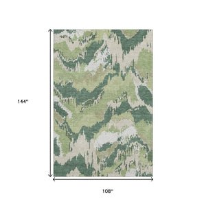 HomeRoots 9' Abstract Washable Area Rug in Green, Ivory & Beige - Durable, Stain-Resistant, UV Protected Design 668662