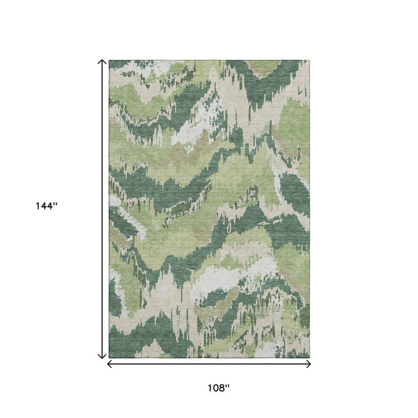 HomeRoots 9' Abstract Washable Area Rug in Green, Ivory & Beige - Durable, Stain-Resistant, UV Protected Design 668662