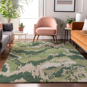 HomeRoots 9' Abstract Washable Area Rug in Green, Ivory & Beige - Durable, Stain-Resistant, UV Protected Design 668662