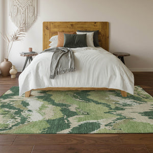 HomeRoots 9' Abstract Washable Area Rug in Green, Ivory & Beige - Durable, Stain-Resistant, UV Protected Design 668662