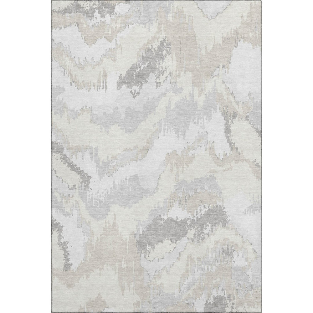 HomeRoots 5' X 8' Ivory And Beige Abstract Area Rug – Washable, UV Protected, Stain Resistant for Easy Care 668665
