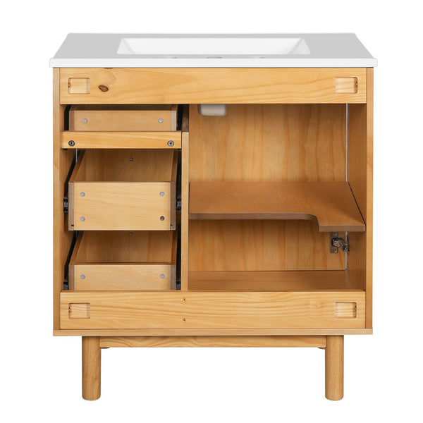 English Elm 30 Inch Bathroom Vanity with Ceramic Sink, Grey Farmhouse Cabinet w/3 Soft-Close Drawers & Storage N710P333972P