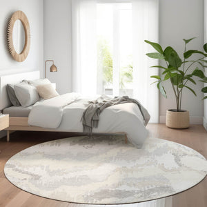 HomeRoots 8' Ivory and Beige Abstract Round Rug – Washable, UV Protected, Durable & Stylish for Any Room 668666