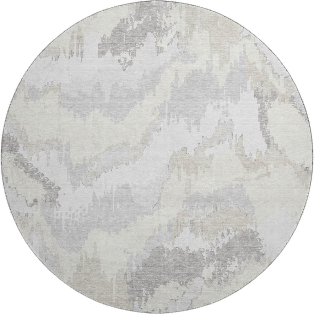 HomeRoots 8' Ivory and Beige Abstract Round Rug – Washable, UV Protected, Durable & Stylish for Any Room 668666