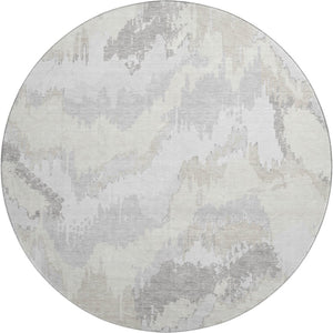 HomeRoots 8' Ivory and Beige Abstract Round Rug – Washable, UV Protected, Durable & Stylish for Any Room 668666