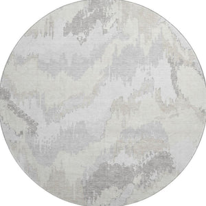 HomeRoots 8' Ivory and Beige Abstract Round Rug – Washable, UV Protected, Durable & Stylish for Any Room 668666