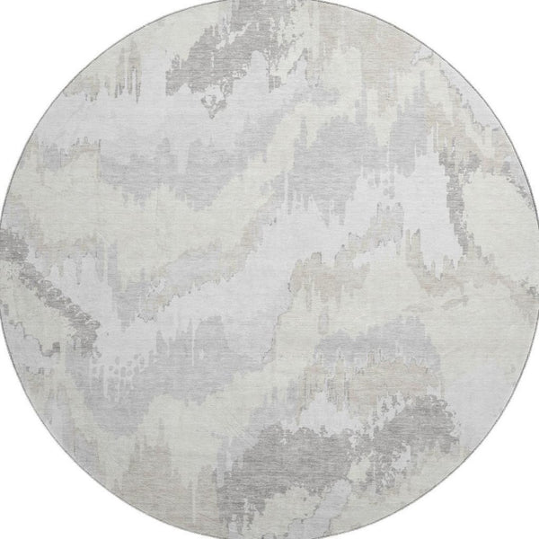 HomeRoots 8' Ivory and Beige Abstract Round Rug – Washable, UV Protected, Durable & Stylish for Any Room 668666