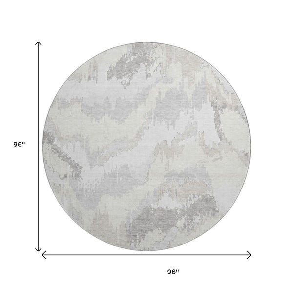 HomeRoots 8' Ivory and Beige Abstract Round Rug – Washable, UV Protected, Durable & Stylish for Any Room 668666