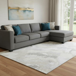 HomeRoots 8' X 10' Abstract Washable Area Rug - Ivory & Beige with UV Protection for Modern Homes & Families 668667