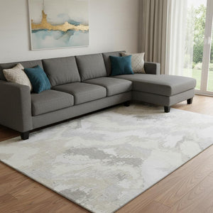 HomeRoots 9' X 12' Ivory and Beige Abstract Area Rug - Durable, Washable, UV Protected for Stylish Spaces! 668668