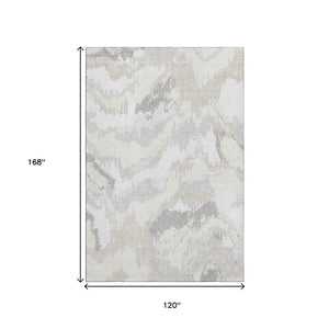 HomeRoots 10' X 14' Ivory and Beige Abstract Washable Area Rug - UV Protected, Soft, Stylish, Family-Friendly 668669
