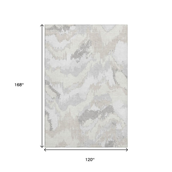 HomeRoots 10' X 14' Ivory and Beige Abstract Washable Area Rug - UV Protected, Soft, Stylish, Family-Friendly 668669