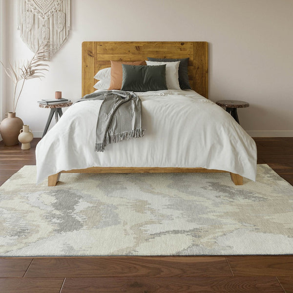 HomeRoots 10' X 14' Ivory and Beige Abstract Washable Area Rug - UV Protected, Soft, Stylish, Family-Friendly 668669