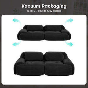 English Elm 82'' Curved Modular Sofa Corduroy Upholstered Two Seat Living Room Lounge Black W714P323651