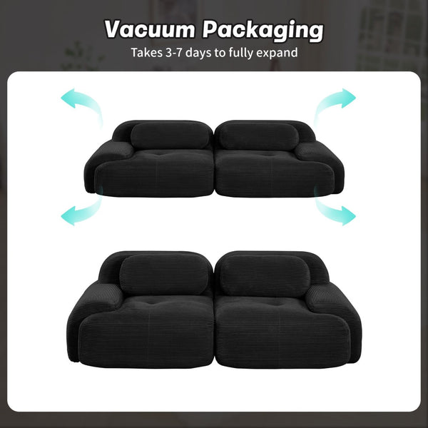 English Elm 82'' Curved Modular Sofa Corduroy Upholstered Two Seat Living Room Lounge Black W714P323651