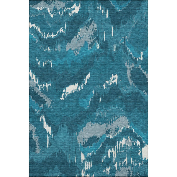 HomeRoots 5' X 8' Navy Blue And Ivory Abstract Area Rug - Durable, Stain Resistant, UV Protected for Homes 668671
