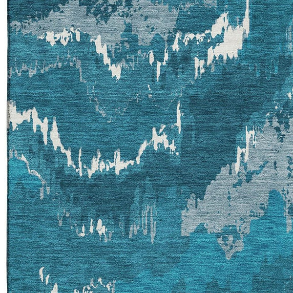 HomeRoots 8' X 10' Navy Blue & Ivory Abstract Area Rug - Washable, UV Protected, Durable for High-Traffic Areas 668673