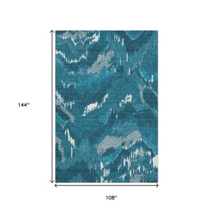 HomeRoots 9' X 12' Navy Blue & Ivory Abstract Area Rug - Stain Resistant, UV Protected, Easy Care for Homes 668674