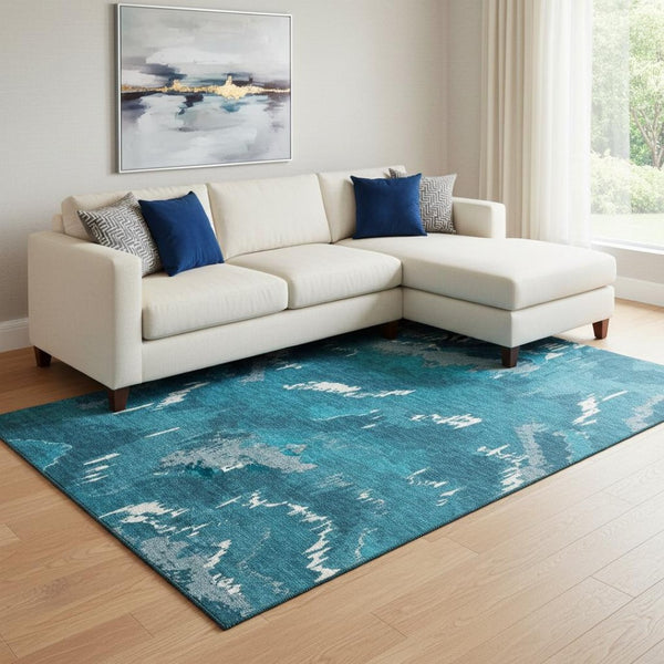 HomeRoots 9' X 12' Navy Blue & Ivory Abstract Area Rug - Stain Resistant, UV Protected, Easy Care for Homes 668674