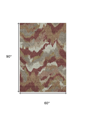HomeRoots 5' X 8' Abstract Washable Area Rug in Rust, Beige & Copper - UV Protected, Stain-Resistant Elegance 668677