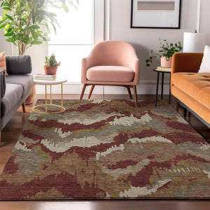 HomeRoots 5' X 8' Abstract Washable Area Rug in Rust, Beige & Copper - UV Protected, Stain-Resistant Elegance 668677