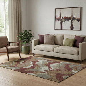 HomeRoots 5' X 8' Abstract Washable Area Rug in Rust, Beige & Copper - UV Protected, Stain-Resistant Elegance 668677