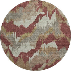 HomeRoots 8' Washable Rust Beige & Copper Abstract Round Rug with UV Protection for Modern Spaces & Easy Care 668678