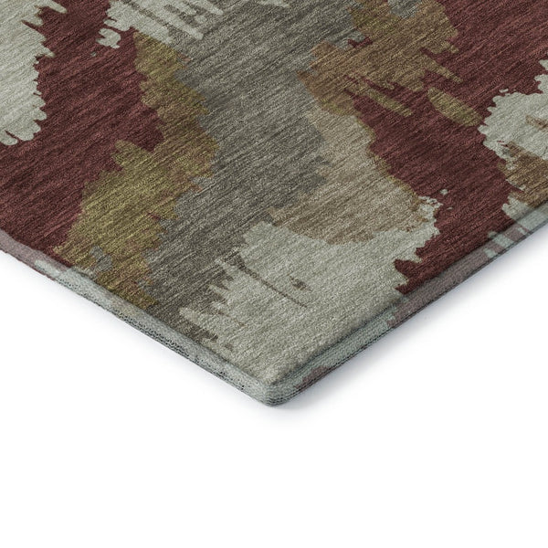 HomeRoots 8' Washable Rust Beige & Copper Abstract Round Rug with UV Protection for Modern Spaces & Easy Care 668678