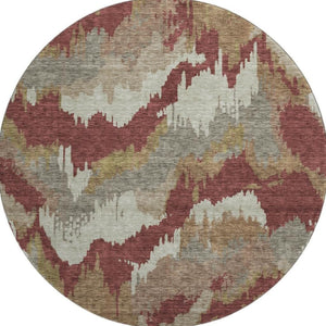 HomeRoots 8' Washable Rust Beige & Copper Abstract Round Rug with UV Protection for Modern Spaces & Easy Care 668678