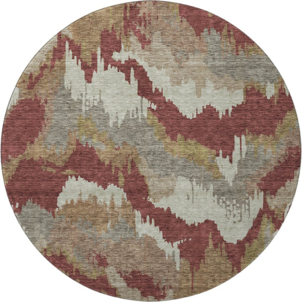HomeRoots 8' Washable Rust Beige & Copper Abstract Round Rug with UV Protection for Modern Spaces & Easy Care 668678