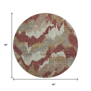 HomeRoots 8' Washable Rust Beige & Copper Abstract Round Rug with UV Protection for Modern Spaces & Easy Care 668678