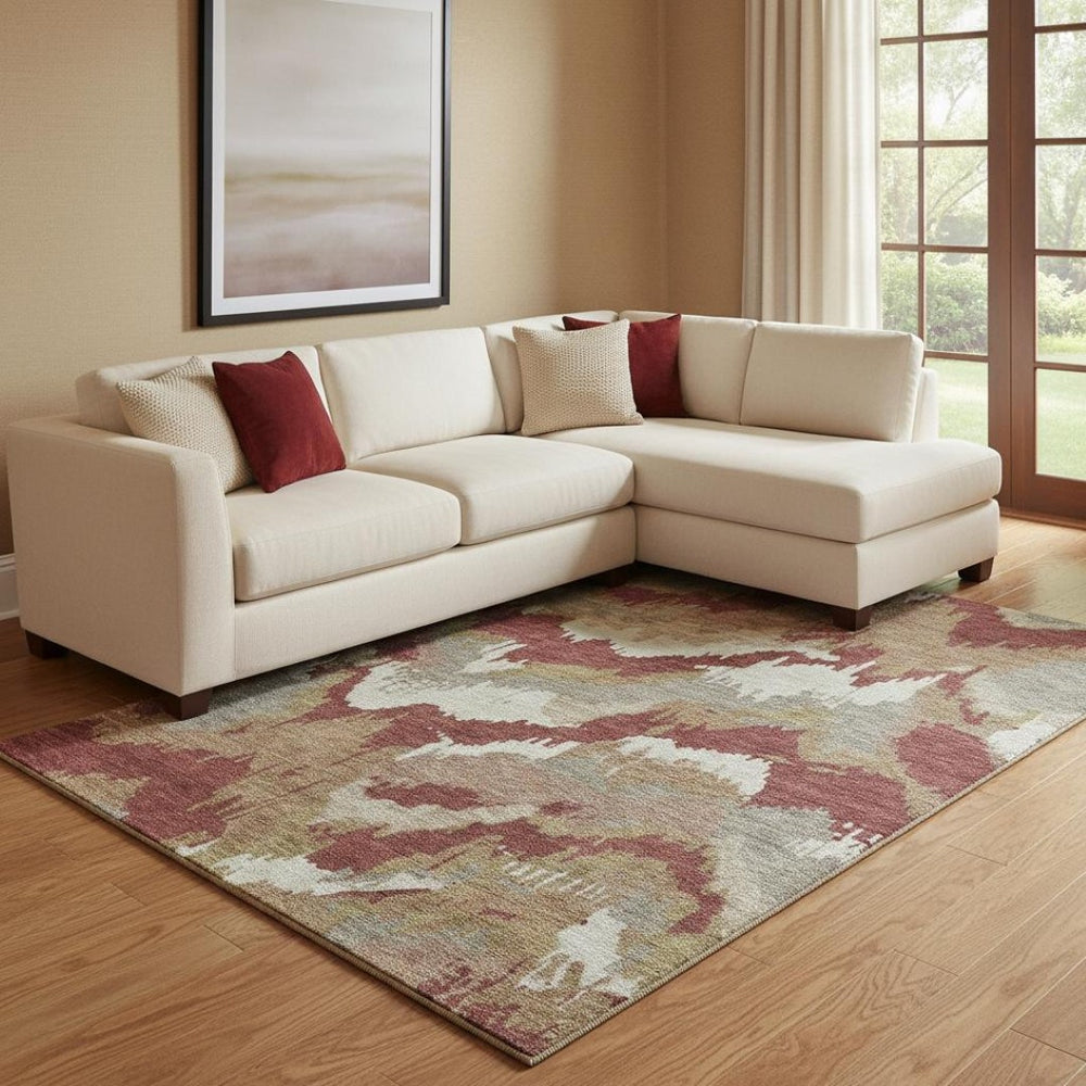 HomeRoots 8' X 10' Washable Abstract Area Rug in Rust Beige & Copper - UV Protected, Durable, Stylish Decor 668679