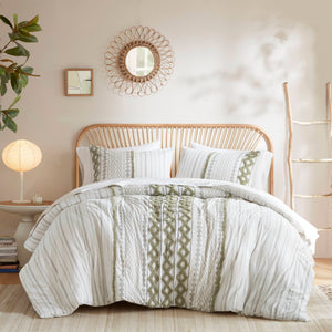 JLA Home INK+IVY - Cotton Imani Duvet Cover Mini Set — Geometric Tufted Chenille Accent, Breathable OEKO-TEX Cotton, Easy-Care Closure 92 L x 88 W x 0.13H II12-1348