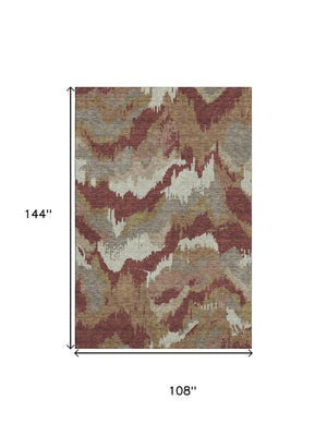 HomeRoots 9' X 12' Rust Beige & Copper Abstract Washable Area Rug - Durable, UV Protected, Modern Elegance 668680