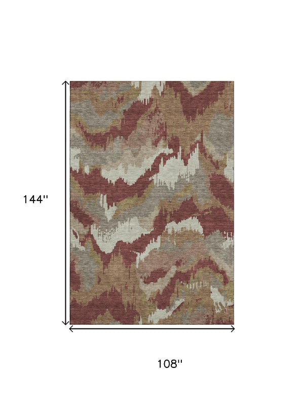 HomeRoots 9' X 12' Rust Beige & Copper Abstract Washable Area Rug - Durable, UV Protected, Modern Elegance 668680